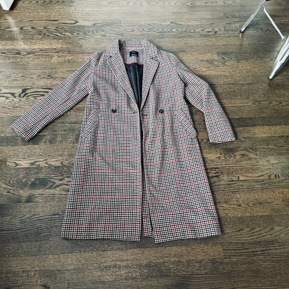 Bershka Camel/Black/Red Houndstooth Coat